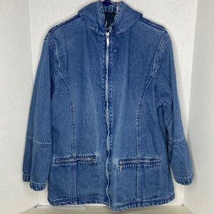 NORTHSTYLE 90s VTG Flannel Lined Denim Jean Jacket Barn Coat L Hooded Women’s
